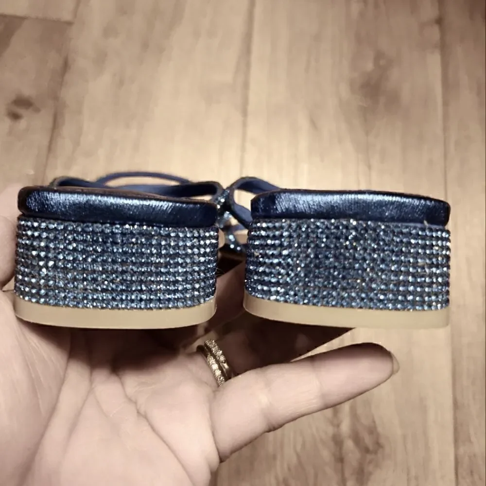 Jeffrey Campbell Sparkly Rhinestone   Kitten Heel Shoes Blue Size 6.5
